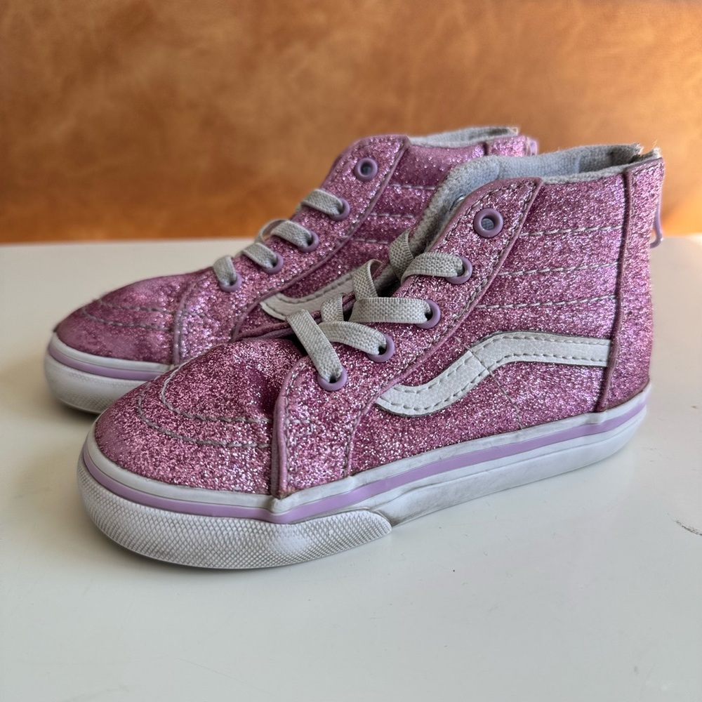 Glittery Pink Kids Vans High-Top Sneakers